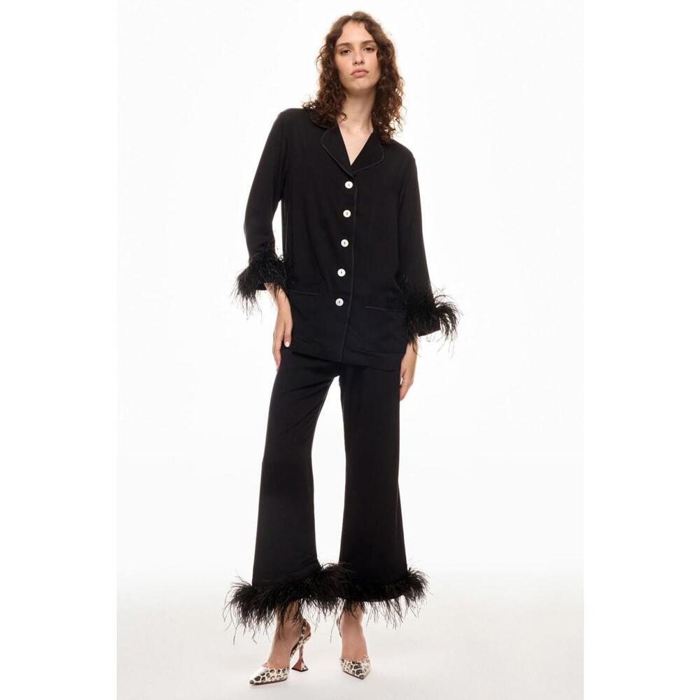 Sleeper Black Party Pajama Top with Feathers Size S with Missing Feathers
